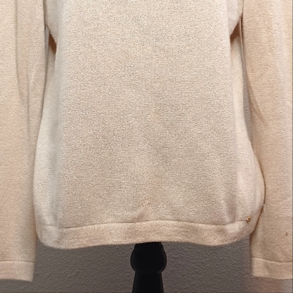 St. John Old Money Cashmere Blend Cream Gold Crewneck Jumper Sweater - Picture 5 of 13